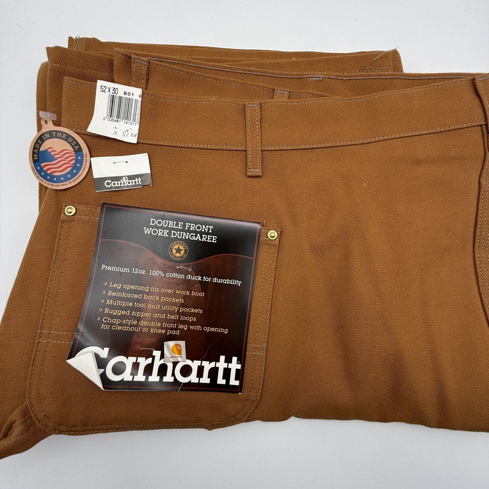 Carhartt B01 BRN Double Front Work Dungaree Brown Duck Pants 52x30 USA‎ NWT NOS